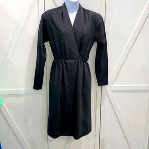 Givenchy Couture VTG 80's Wool Faux Wrap Padded Shoulders V-Neck Cocktail Dress